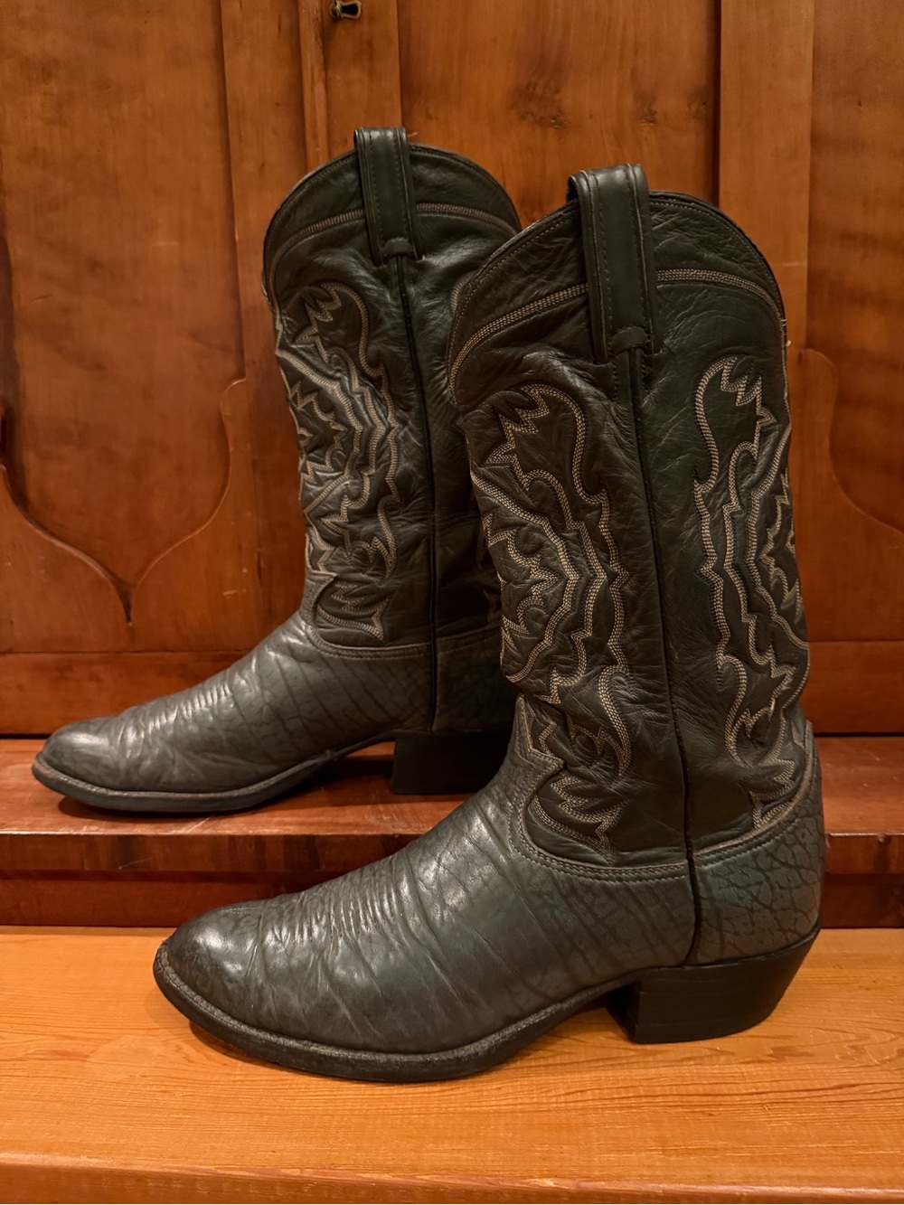 Tony Lama Black Leather Western Cowboy Boots